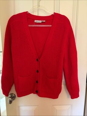 Classic Red V-Neck Button Cardigan